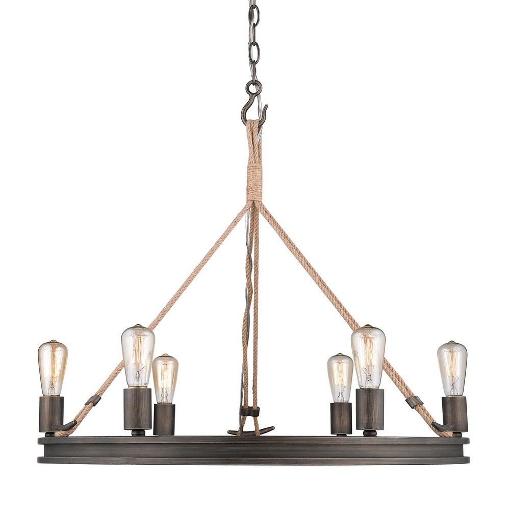 Golden Lighting-1048-6 GMT-Chatham - Circular Chandelier 6 Light Steel in Coastal style - 25 Inches high by 26.5 Inches wide   Chatham - Circular Chandelier 6 Light Steel in Coastal style - 25 Inches high by 26.5 Inches wide